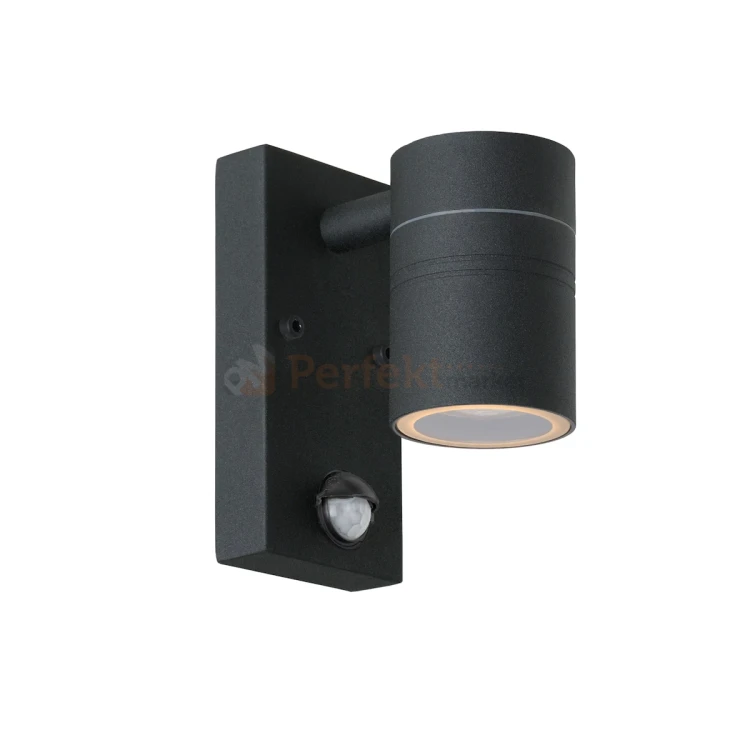 ARNE LED kinkiet ścienny zewnętrzny z czujnikiem ruchu PIR świecący do dołu czarny GU10 IP44 LUCIDE perfektmarket.webp