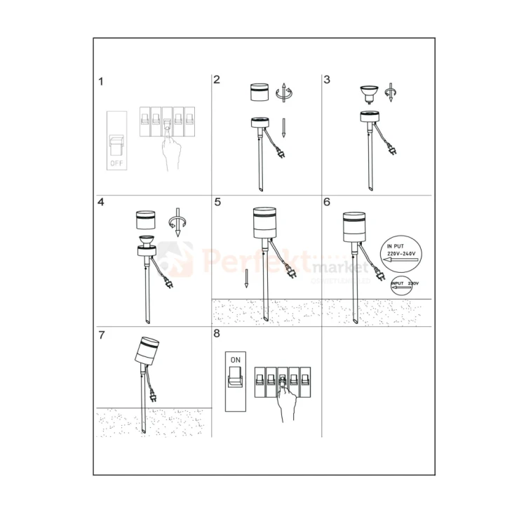 Lampa zewnętrzna wbijana reflektor ARNE LED GU10 2700K 5W IP44 czarny LUCIDE montaż perfektmarket.webp