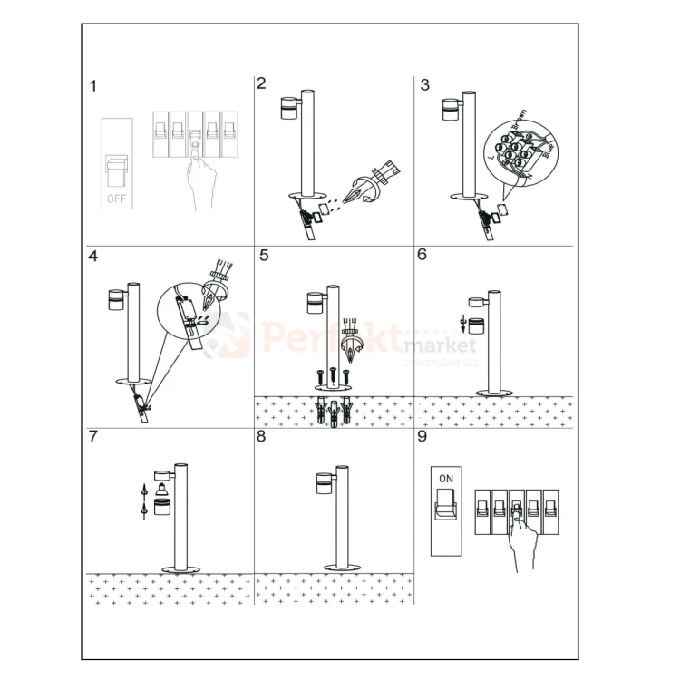 Lampa zewnętrzna stojąca słupek ogrodowy ARNE LED GU10 2700K 5W IP44 czarny LUCIDE montaż perfektmarket.webp
