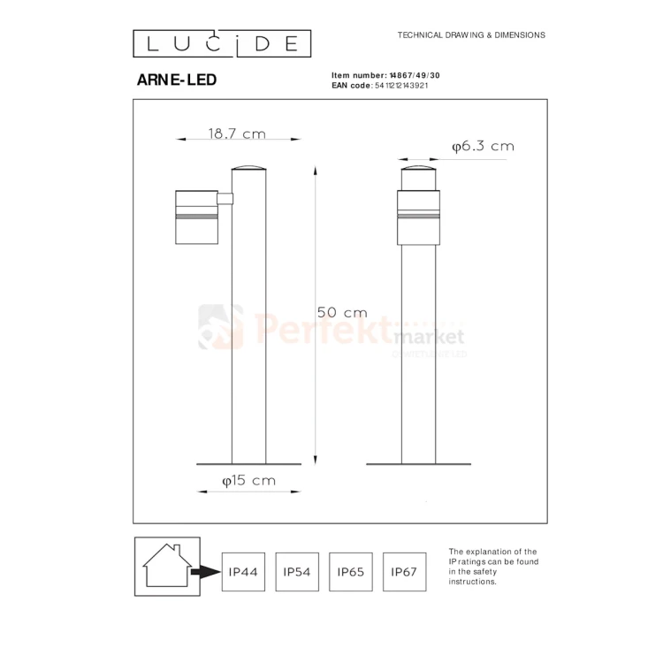 Lampa zewnętrzna stojąca słupek ogrodowy ARNE LED GU10 2700K 5W IP44 czarny LUCIDE wymiar perfektmarket.webp