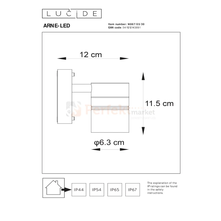ARNE LED kinkiet ścienny zewnętrzny świecący do dołu srebrny GU10 IP44 LUCIDE wymiary perfektmarket.webp