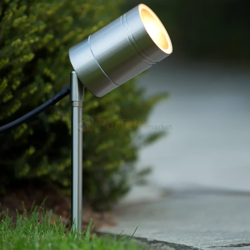 Lampa zewnętrzna wbijana reflektor ARNE LED GU10 2700K 5W IP44 srebrny LUCIDE montaż perfektmarket.webp