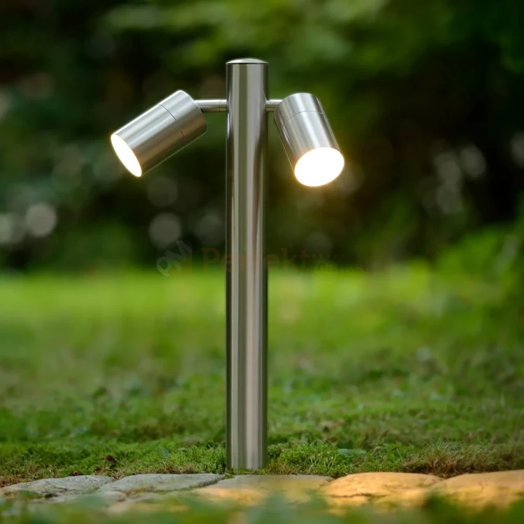 Lampa zewnętrzna stojąca słupek ogrodowy podwójny ARNE LED 2xGU10 2700K 5W IP44 srebrny 3 perfektmarket.webp