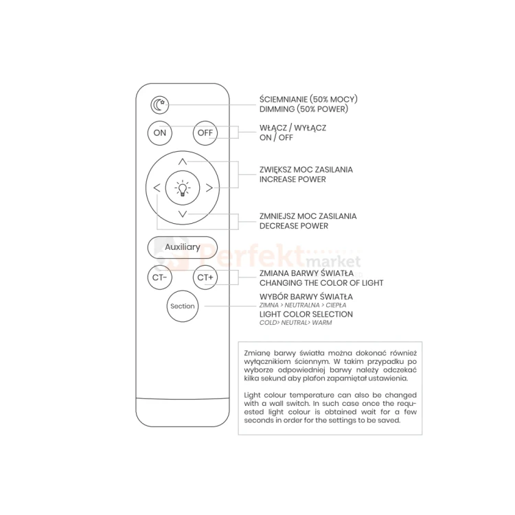 plafon CRUZ z pilotem i ściemniaczem pilot perfektmarket.webp