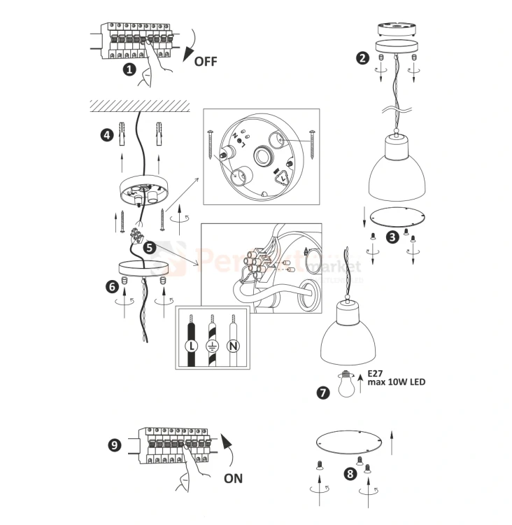Lampa wisząca zewnętrzna Arne  z kloszem czarna GOLDLux 311924 montaż perfektmarket.webp