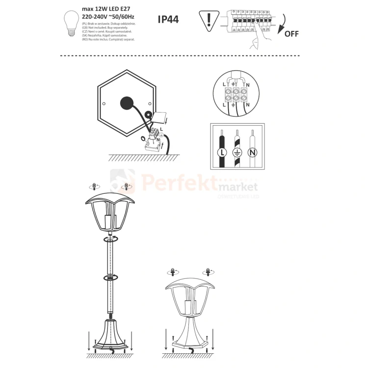 lampa zewnętrzna klasyczna stojąca IGMA IP44 czarna montaż perfektmarket.webp