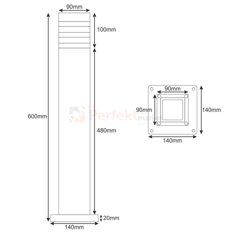 Słupek oświetleniowy ogrodowy z czujnikiem ruchu i zmierzchu PIR SAGITTA 60cm czarny E27 IP54 wymiary perfektmarket.webp