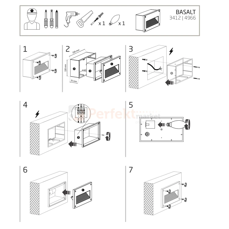 oprawa wpuszczana ścienna na wymienne źródło światła E14 BASALT I grafitowa montaż perfektmarket.webp