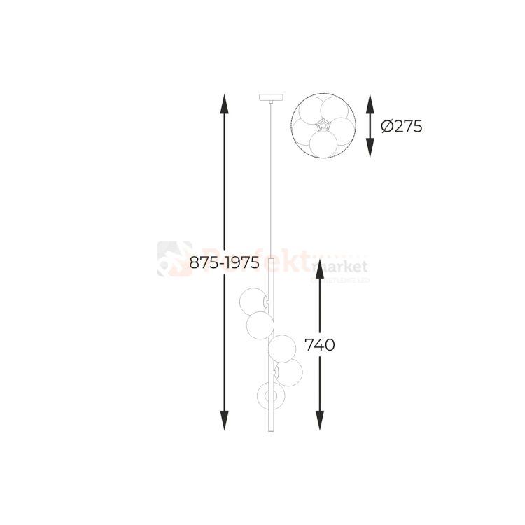 lampa wisząca kule złota podłużna zuma line ARCTURUS P0574-05E-F7AA wymiar perfektmarket.webp