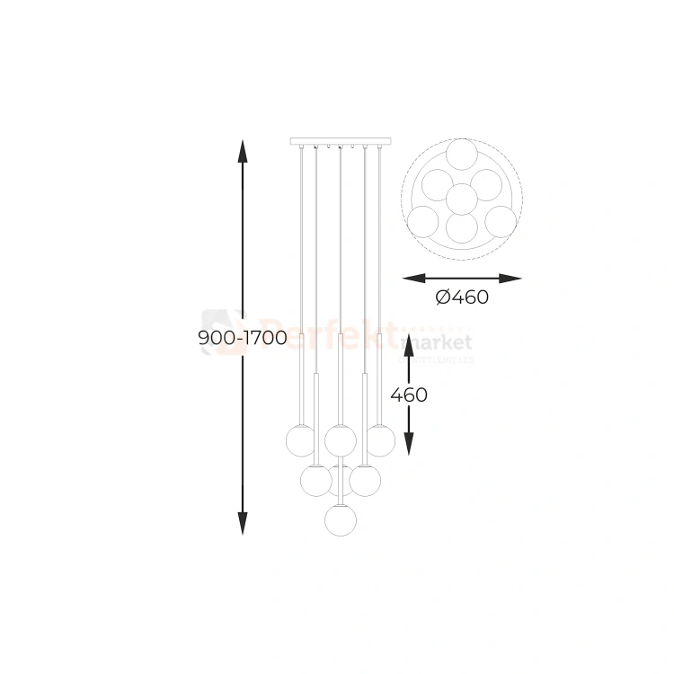 lampa wisząca złota białe kule do salonu Zuma Line ARCTURUS P0574-07F-F7AA wymiary perfektmarket.webp