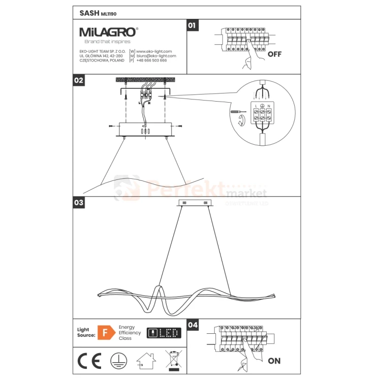 Lampa wisząca LED nowoczesna serpentyna SASH 36W LED ML1190 perfektmarket (8).webp