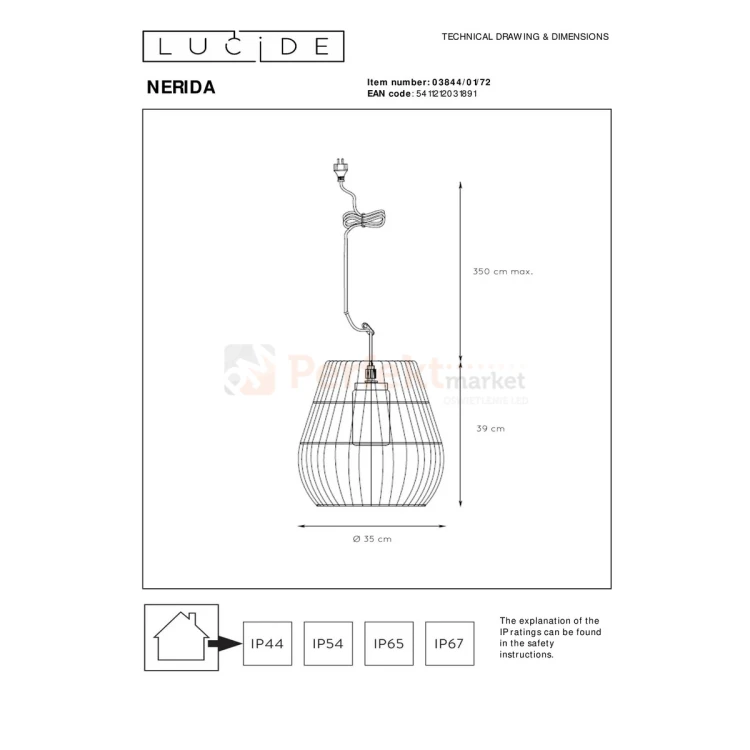 lampa wisząca zewnętrzna boho rattanowa NERIDA IP44 LUCIDE wymiary perfektmarket.webp