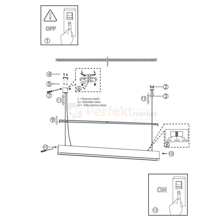 Lampa wisząca LED Ibros 63 cm czarna 18W CCT IP44 LP-7001_1P 20 BK-63 18 cct montaż perfektmarket.webp