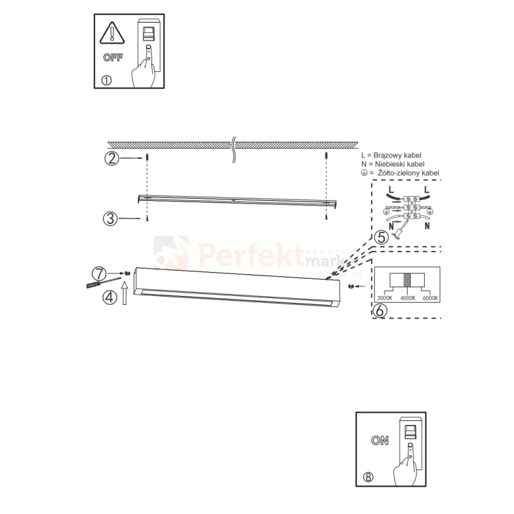 Ibros lampa sufitowa liniowa czarna 63cm 18W CCT IP44 montaż perfektmarket.webp