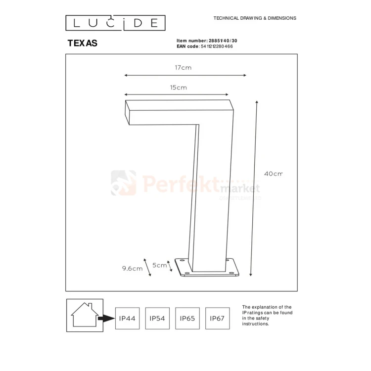 Lampa zewnętrzna stojąca słupek ogrodowy TEXAS IP54 antracyt 40 cm perfektmarket 2.webp