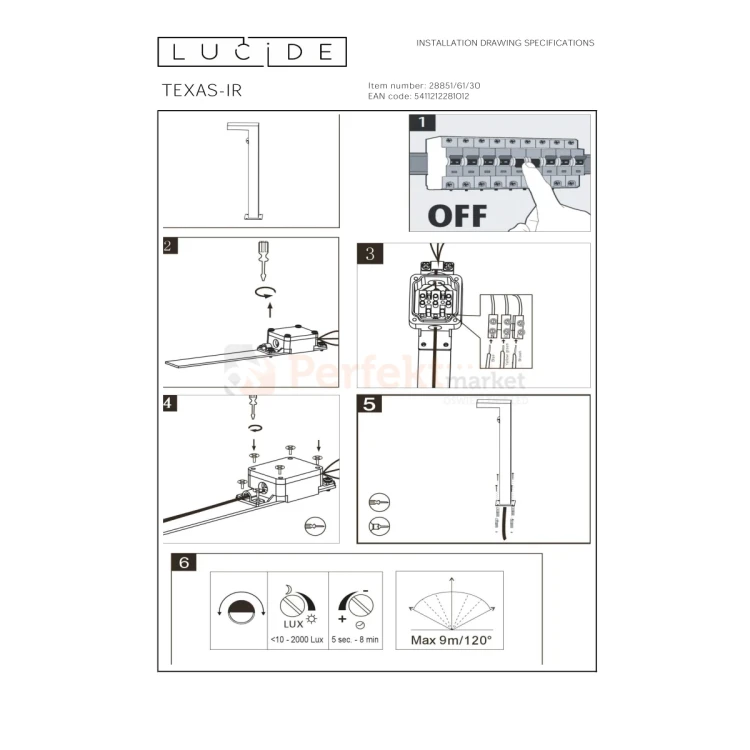 Lampa zewnętrzna stojąca słupek ogrodowy z czujnikiem PIR TEXAS IP54 3000K 60 cm antracyt perfektmarket 6.webp