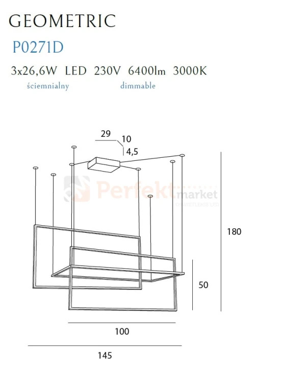 MAXLIGHT P0271D LAMPA WISZĄCA GEOMETRIC CZARNA ŚCIEMNIALNA