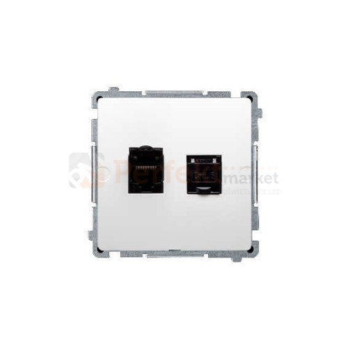 Gniazdo komputerowe podwójne ekranowane RJ45 kategoria 6, z przesłoną przeciwkurzową moduł biały Simon Basic BM62E.01/11 perfektmarket hurtownia_elektryczna