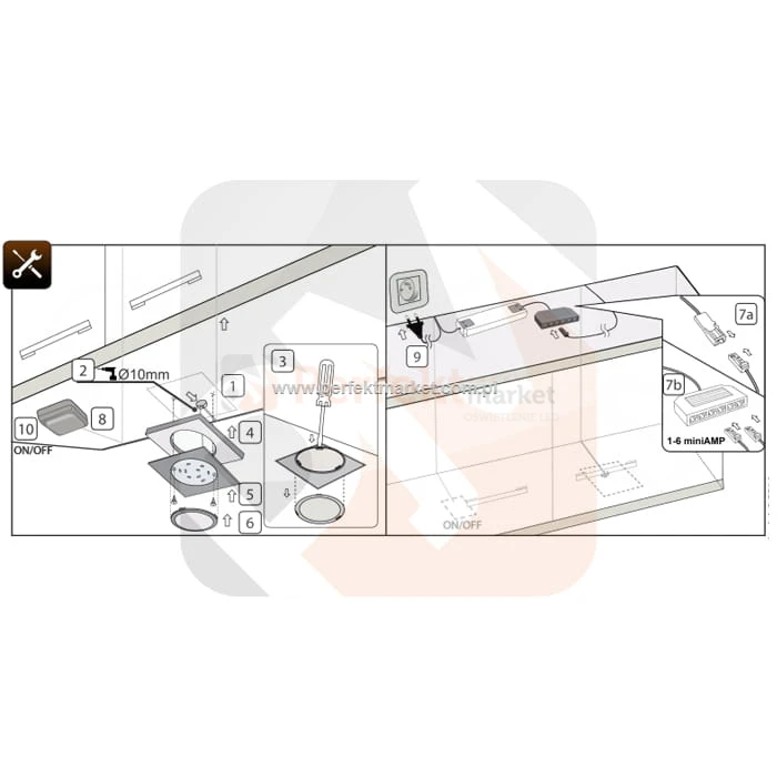 Oprawa meblowa kwadratowa olk-1-d 12V 2W szlif LED oswietlenie perfektmarket montaż montowanie
