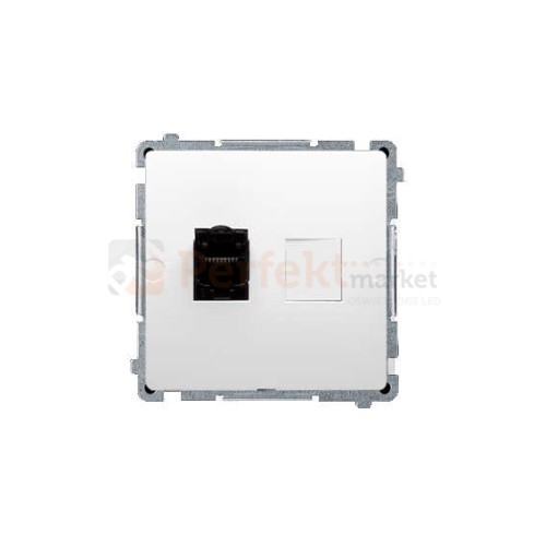 Gniazdo komputerowe pojedyncze ekranowane RJ45 kategoria 6, z przesłoną przeciwkurzową moduł biały Simon Basic BM61E.01/11 perfektmarket hurtownia_elektryczna