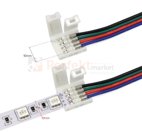 Złączka kątowa dwustronna z przewodem do taśm LED RGB 10mm