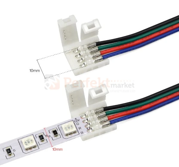 Złączka kątowa dwustronna z przewodem do taśm LED RGB 10mm